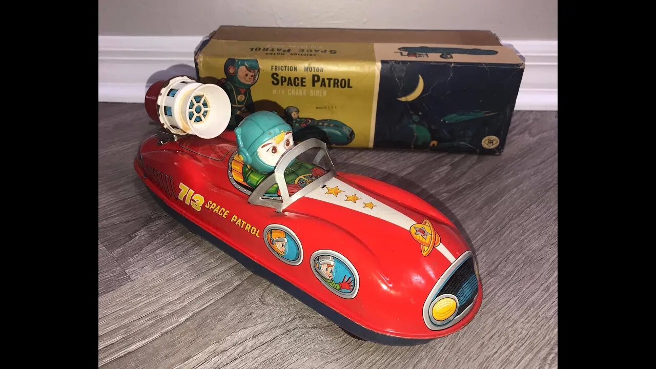 Friction Motor Space Patrol with Crank Siren in Scarce Original Box