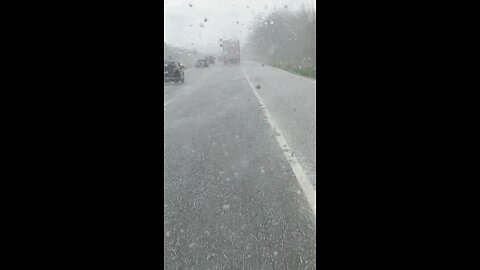 Driving through a random hail storm.