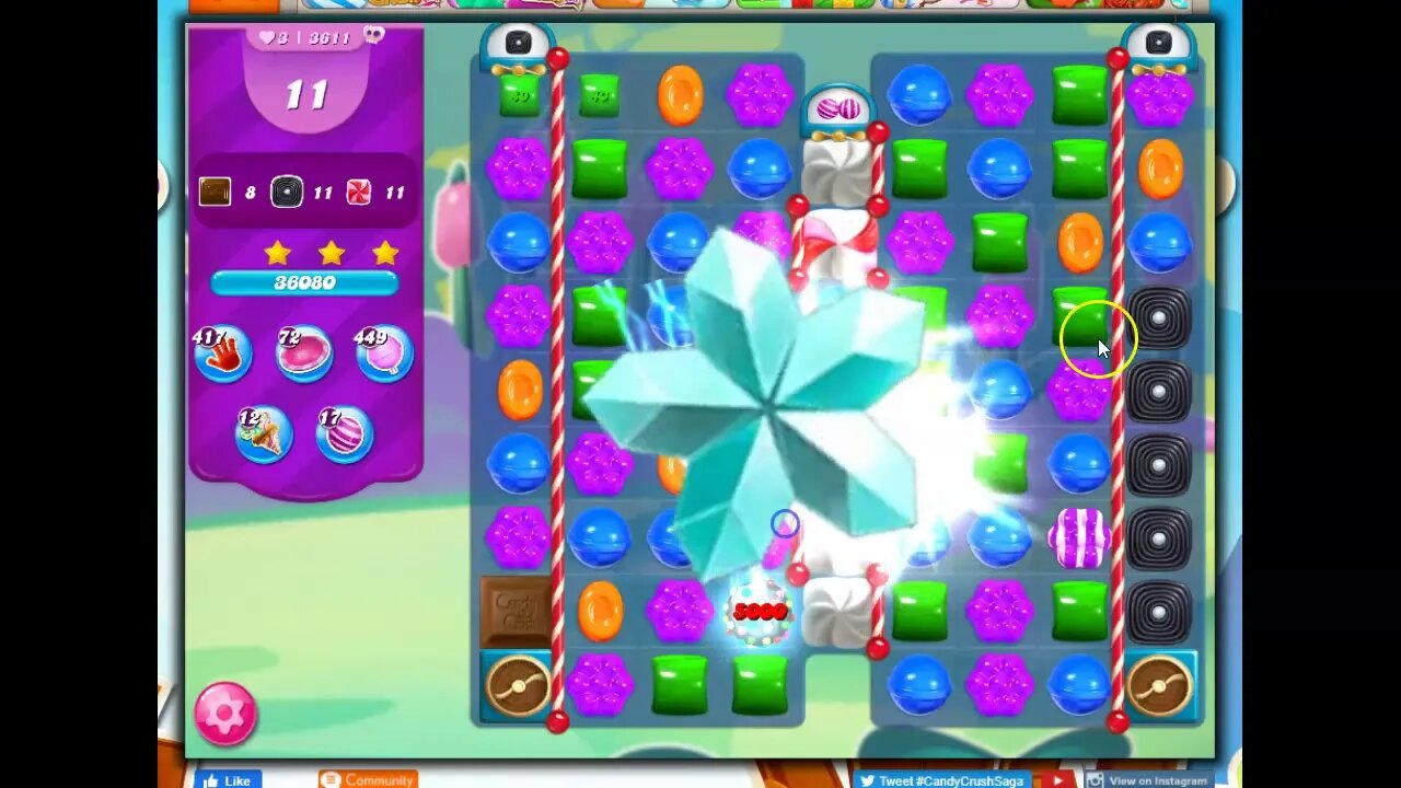 Candy Crush level 3611 Talkthrough, 23 Moves 0 Boosters