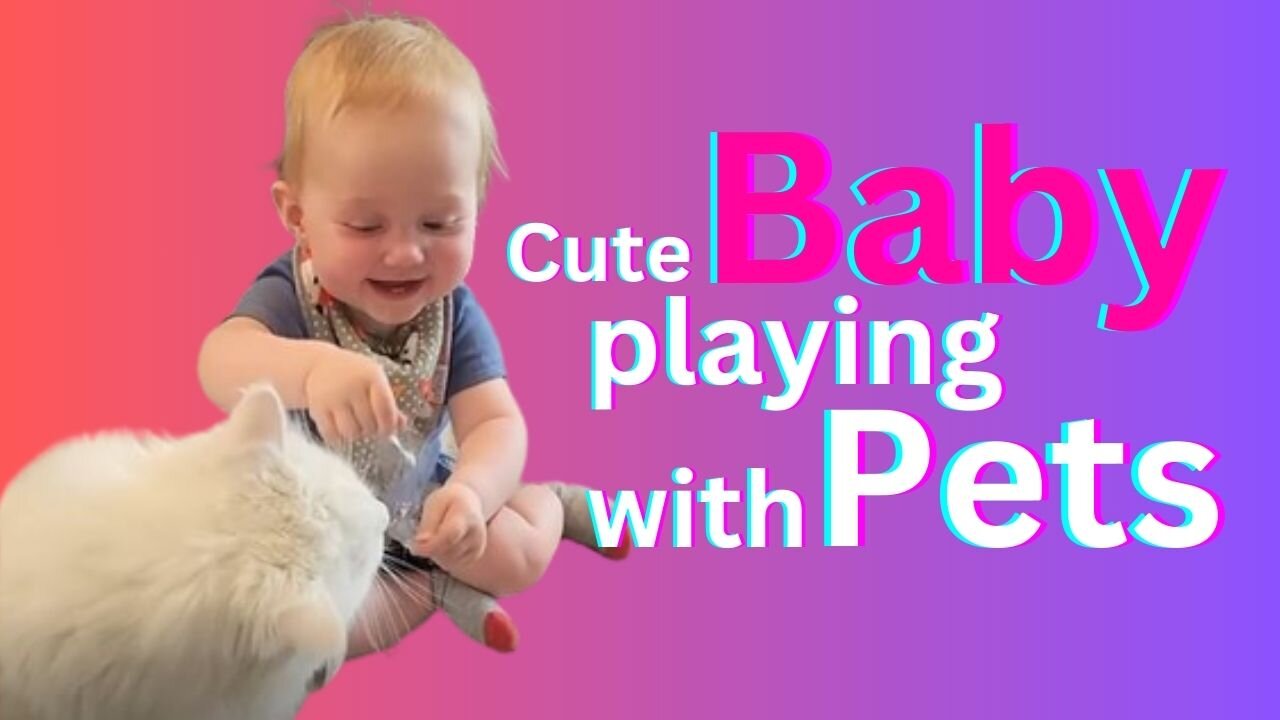 cute babies playing with pets, cute Cats, cute Dogs