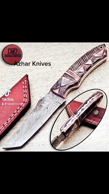 Damascus steel Fixed blade Tanto