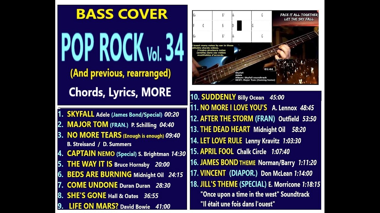 Bass cover POP ROCK vol. 34 __ Chords, Lyrics, MORE