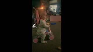 Baby tries her bike for the first time!