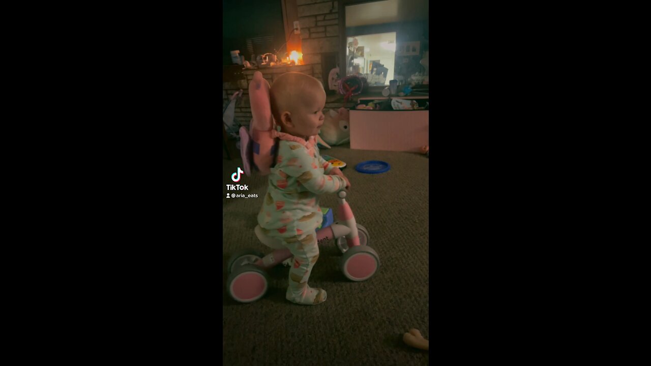 Baby tries her bike for the first time!