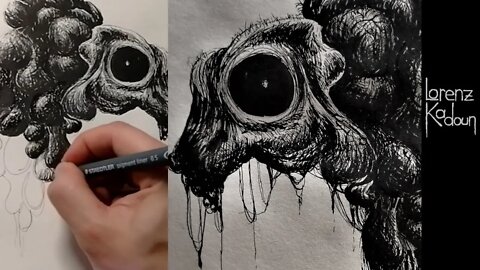 Extremely Detailed Pen and Ink Horror Drawing