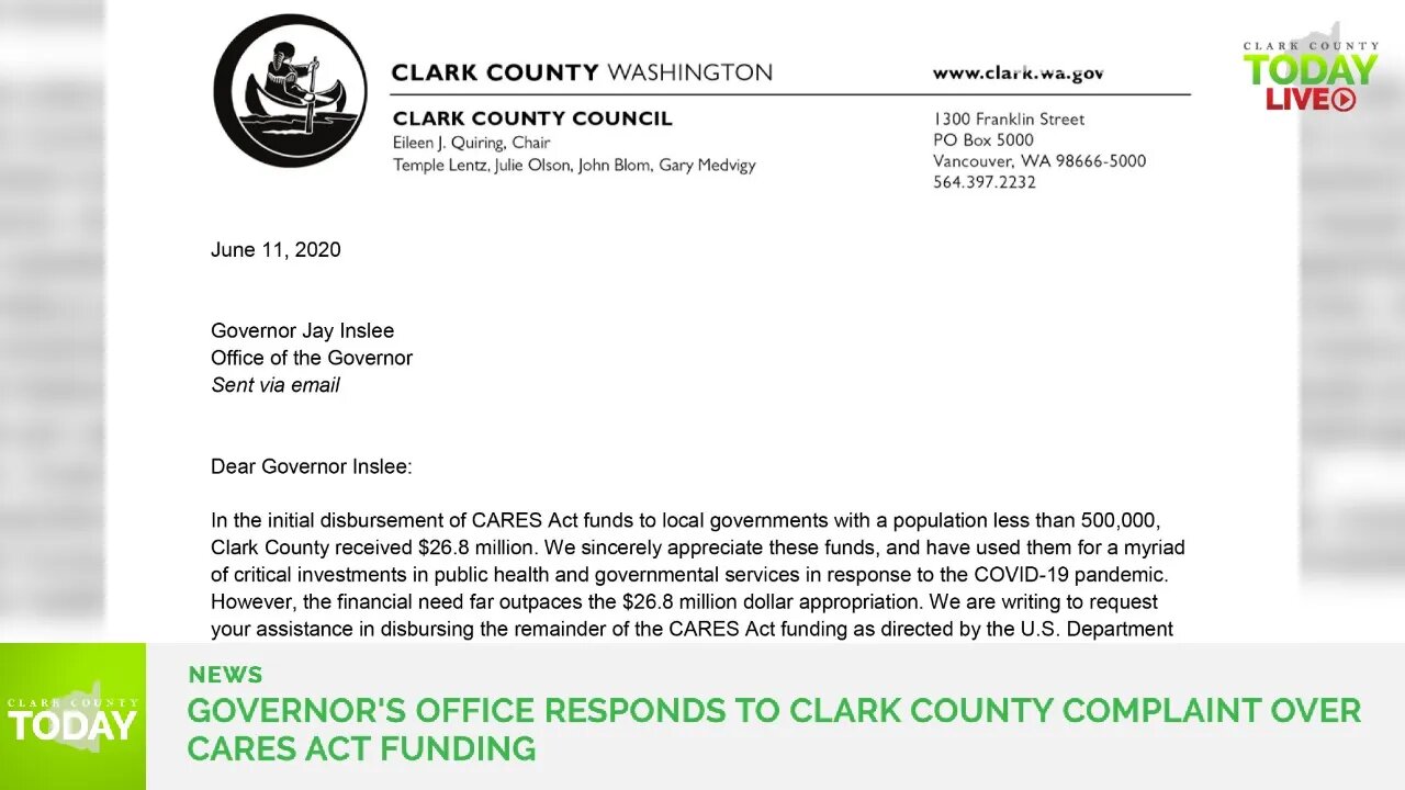 Governor's office responds to Clark County complaint over CARES Act funding