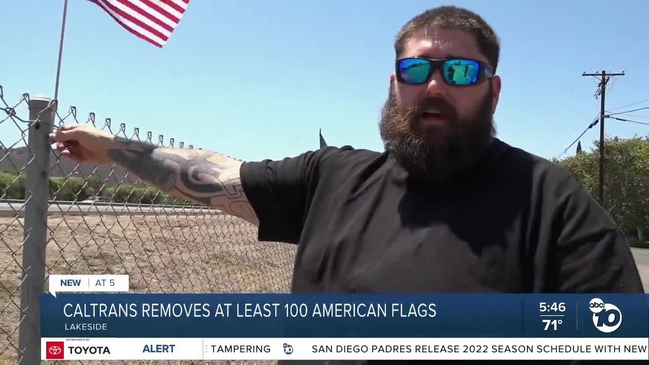 Caltrans removes American flags that line Highway 67
