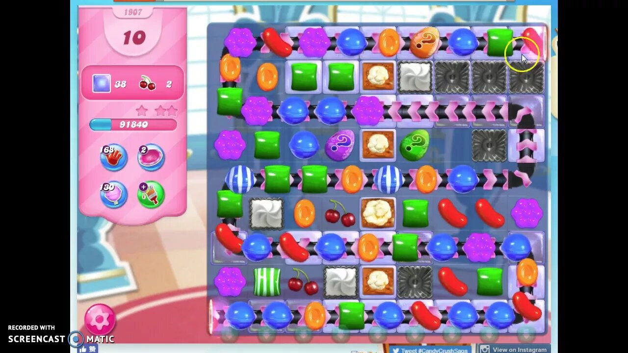 Candy Crush Level 1907 Audio Talkthrough, 1 Star 0 Boosters