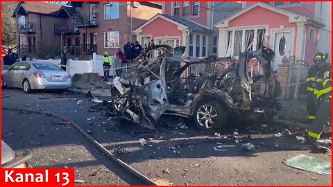 Parked vehicle with gas cylinders explodes on NYC street, damaging homes and cars