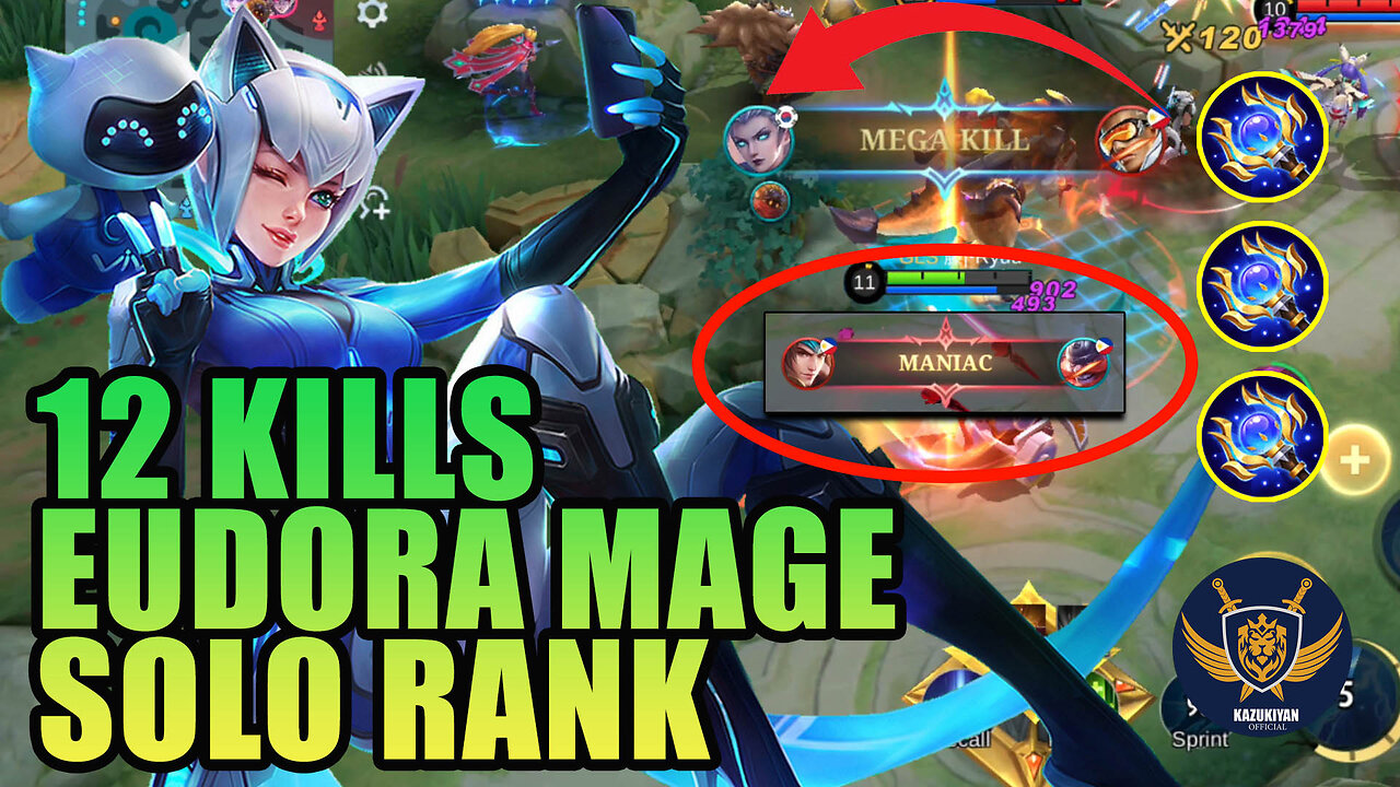 Gusion Ang Lupet ng Mga Combohan sa Akin - 12 Kills Eudora Mage Solo Rank Game #kazukiyanofficial