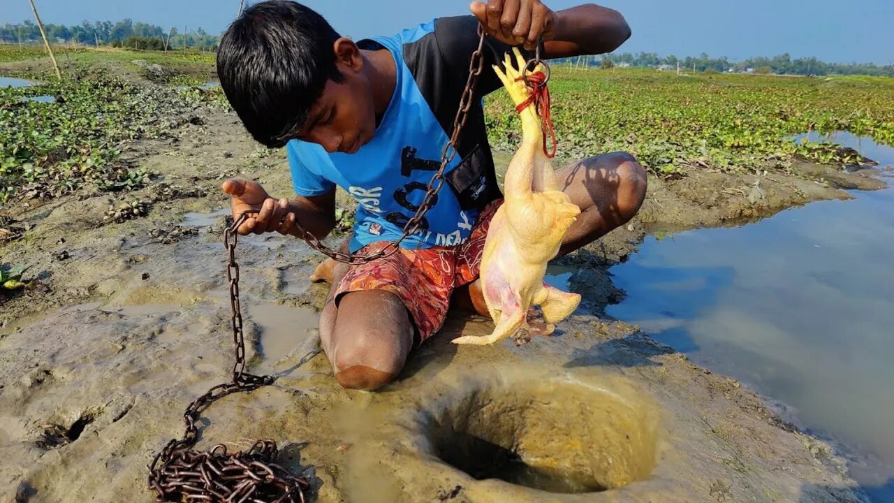 Unbelievable Fishing Techniques,10Kg Big Monster Catching With Big Chicken💯Underground Fish Catching