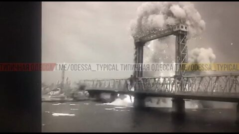 Powerful explosion from a missile strike on a strategic bridge near Odessa