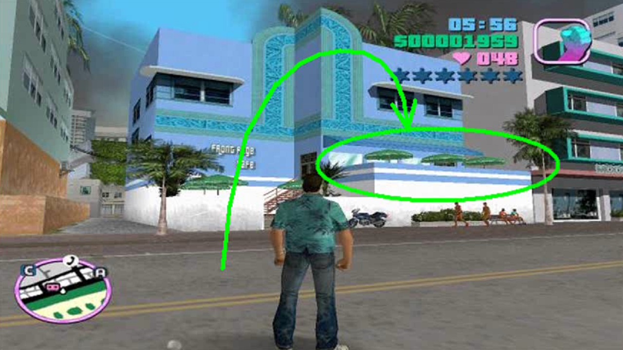 GTA Vice City - How to get to the terrace of the Front Page Cafe without a plane or a helicopter