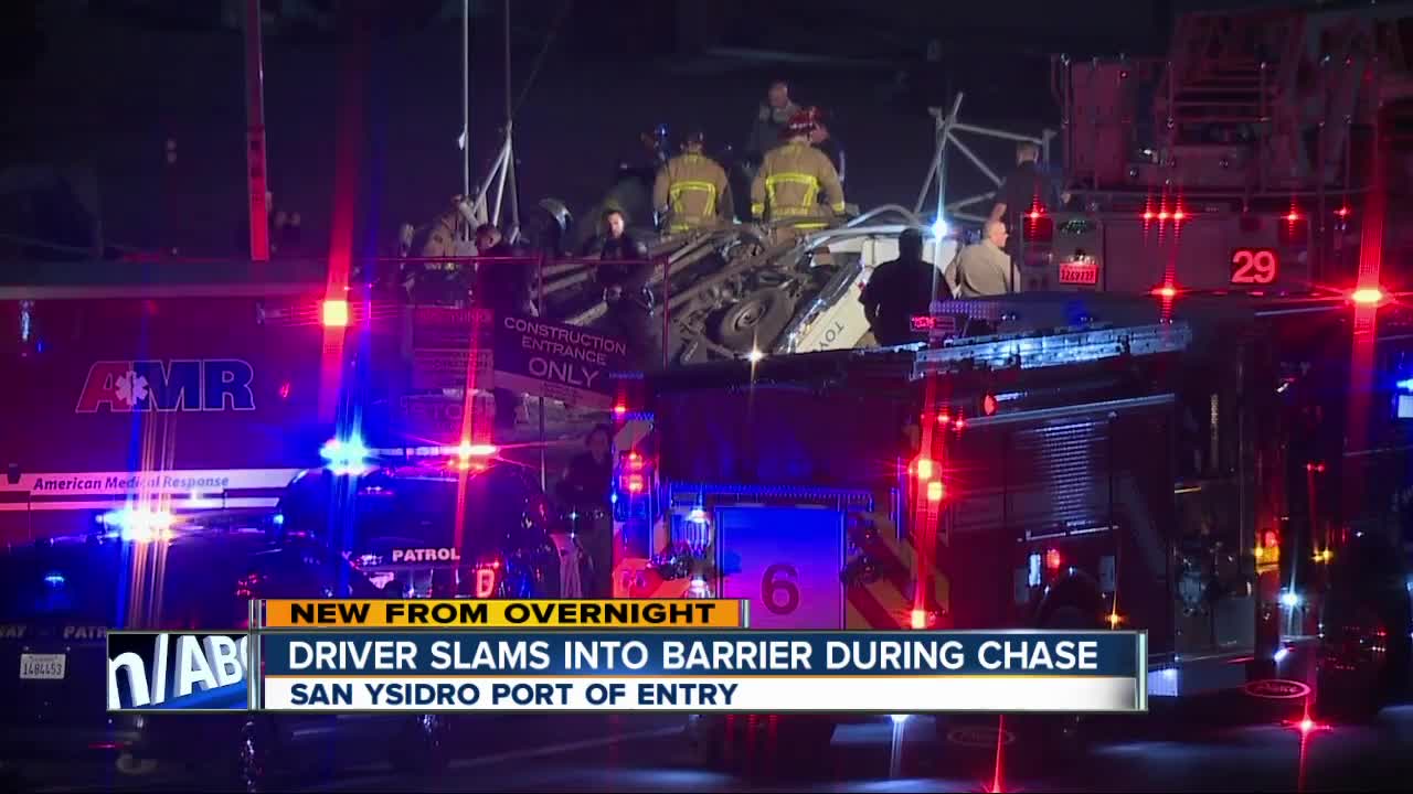 Pickup truck crashes at San Ysidro Port of Entry after chase