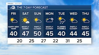 Mostly cloudy and chilly New Year's Eve in Denver