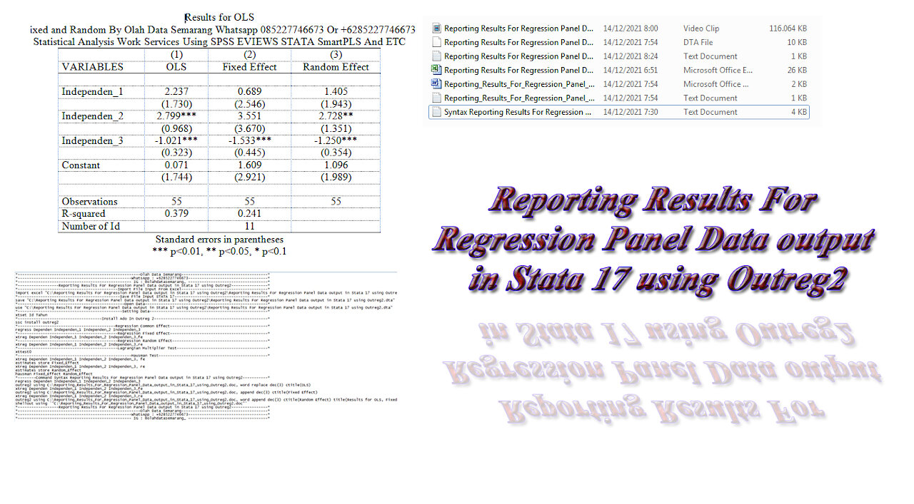 Reporting Results For Regression Panel Data output in Stata 17 using Outreg2