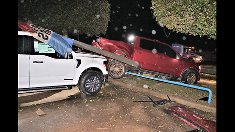 DRIVER ROLLS PICKUP INTO FORD DEALERSHIP, LIVINGSTON TEXAS, 12/13/24...