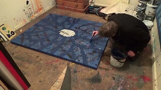 Painting coloured All Purpose Filler onto Canvas