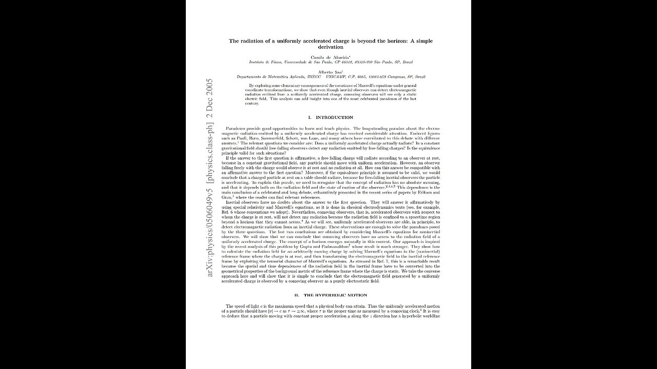 The radiation of a uniformly accelerated charge: Camila de Almeida. A Puke (TM) Audiopaper