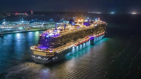 P&O Cruises Iona departs Southampton 22/10/2022 delayed after moving 4k drone footage & timelapse