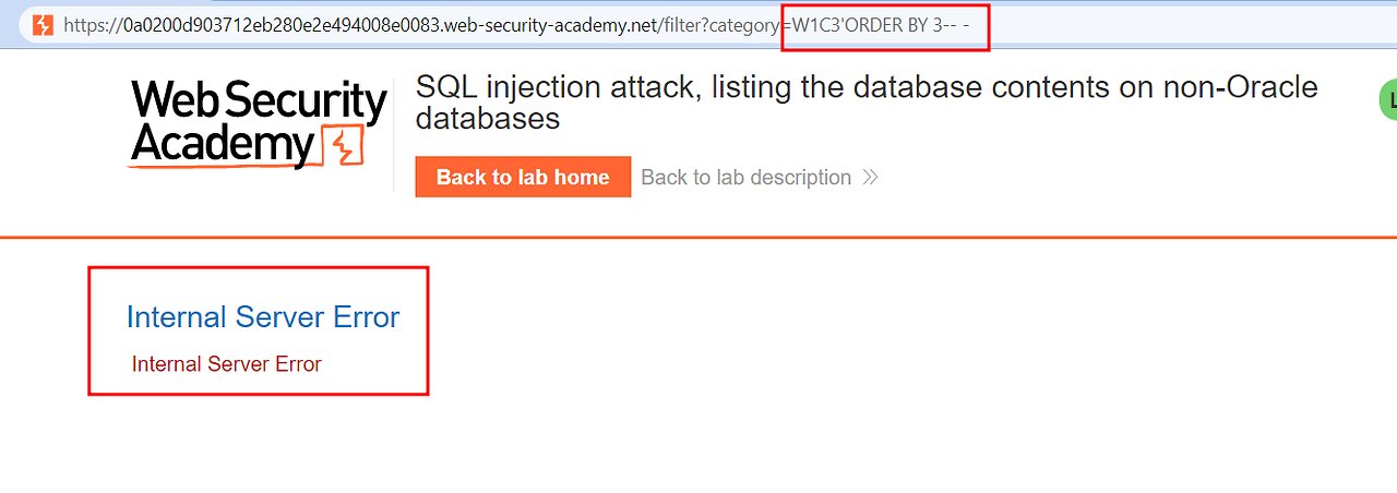 SQL injection attack, listing the database contents on non-Oracle databases