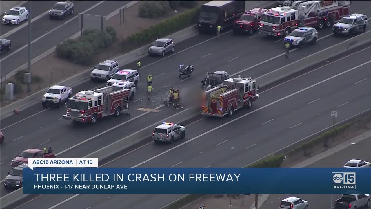 Three people killed after crash on I-17 near Dunlap