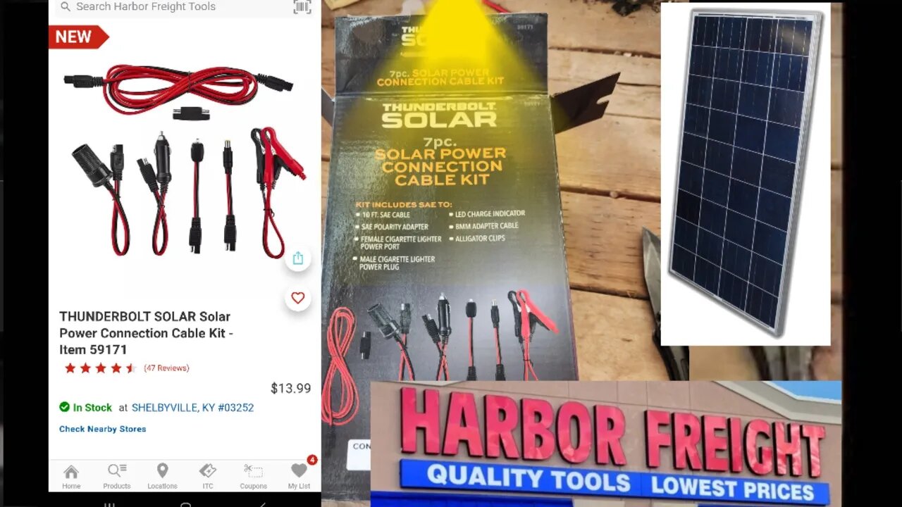 NEW 12V Harbor Freight THUNDERBOLT SOLAR PowerConnection Cable Kit - Item 59171