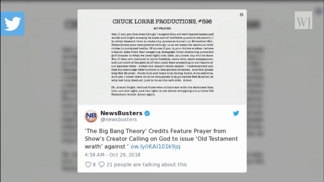 ‘Big Bang Theory’ Flashes Sick Prayer on Screen for Split Sec., Asks God To Smite Trump Supporters