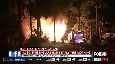 Home destroyed by fire in North Fort Myers Monday morning