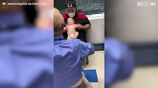 Doctor's creative way of distracting baby during vaccination