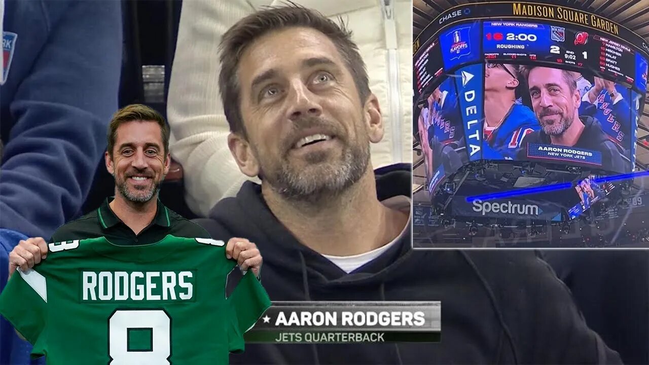 Madison Square Garden ERUPTS with cheers when Jets QB Aaron Rodgers appears at Rangers NHL game!