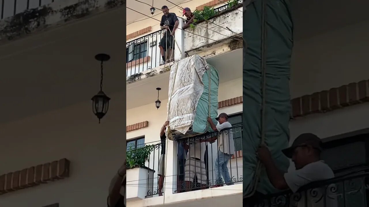 How to get a refrigerator upstairs with just rope and manpower