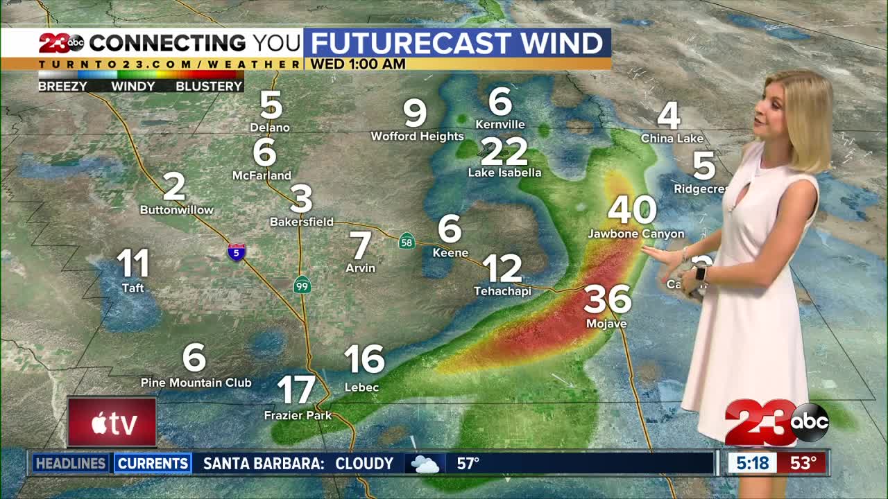 Winds increase Tuesday afternoon in the Kern County mountains and desert