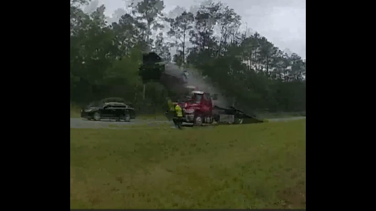 Car LAUNCHES off of TOW TRUCK 100+ Ft.