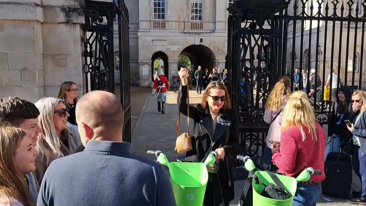 The kings guard shouts makeway.woman on a bike blokes his way 8 October 2022 #horseguardsparade