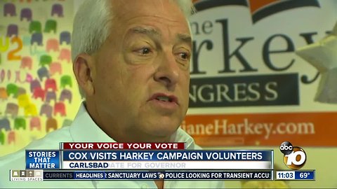 John Cox visits Diane Harkey's volunteers