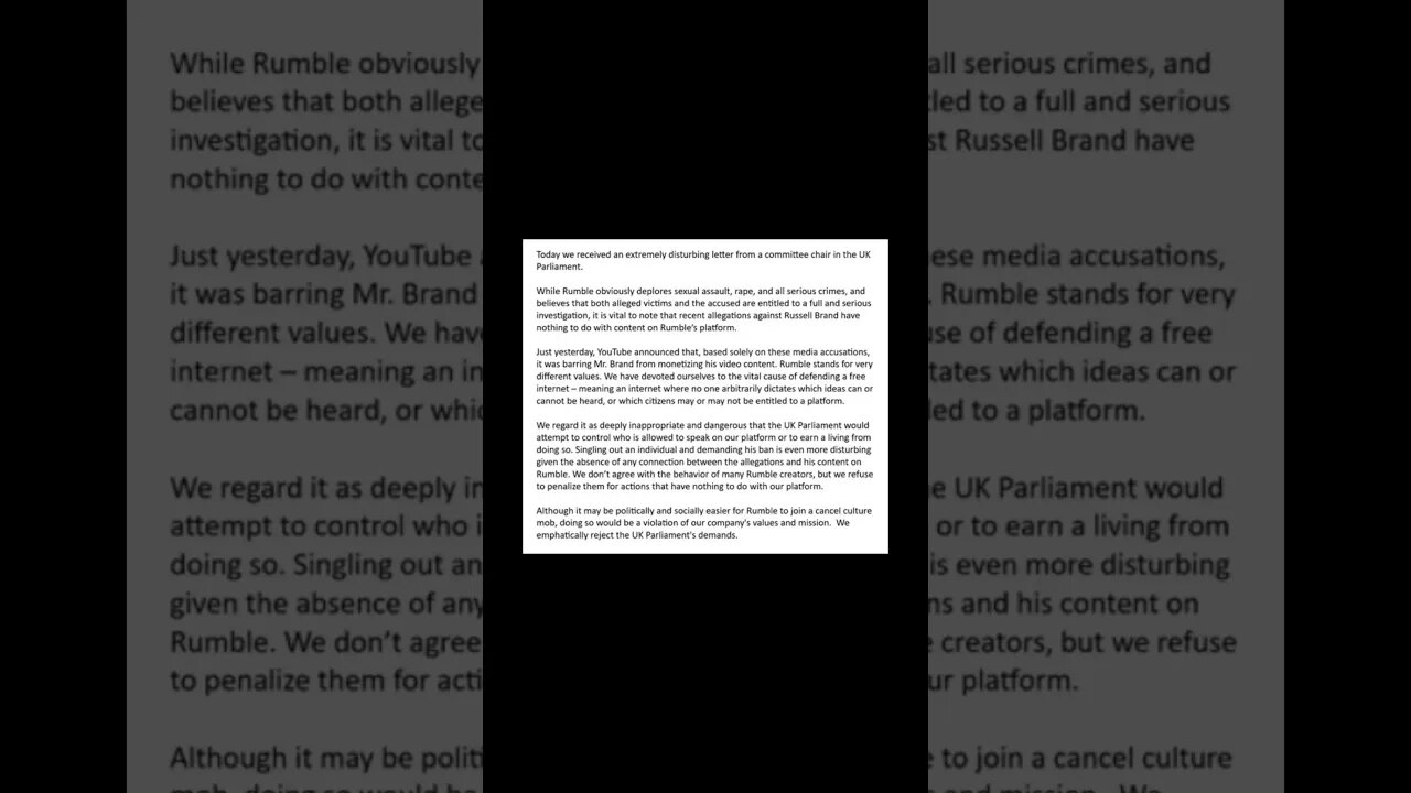 Rumble's response to the UK Parliament's letter #Rumble #RussellBrand