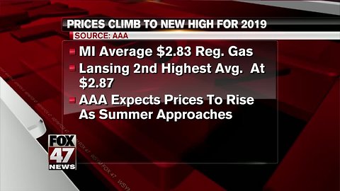 Michigan gas prices up 5 cents to $2.83 per gallon