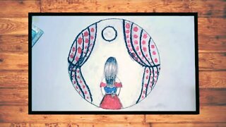 How to draw a Girl in a circle scenery | circle drawing girl | circle drawing