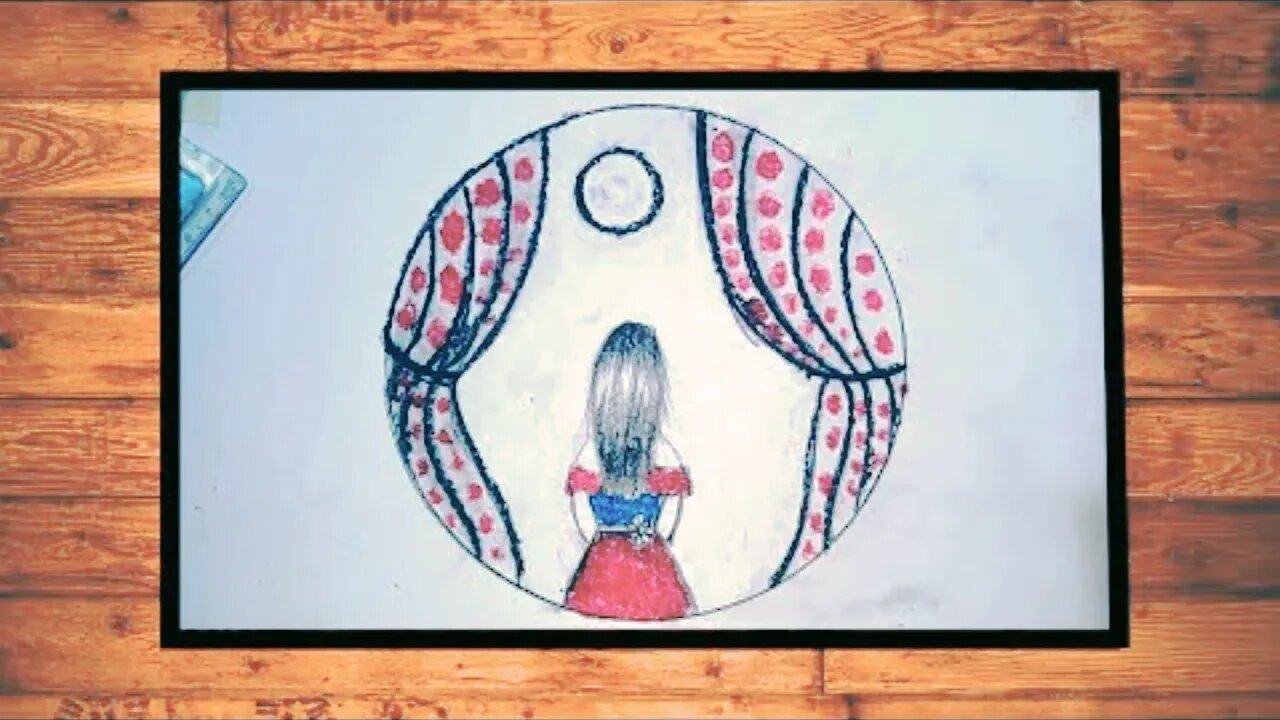 How to draw a Girl in a circle scenery | circle drawing girl | circle drawing