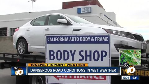 Dangerous road conditions in wet weather