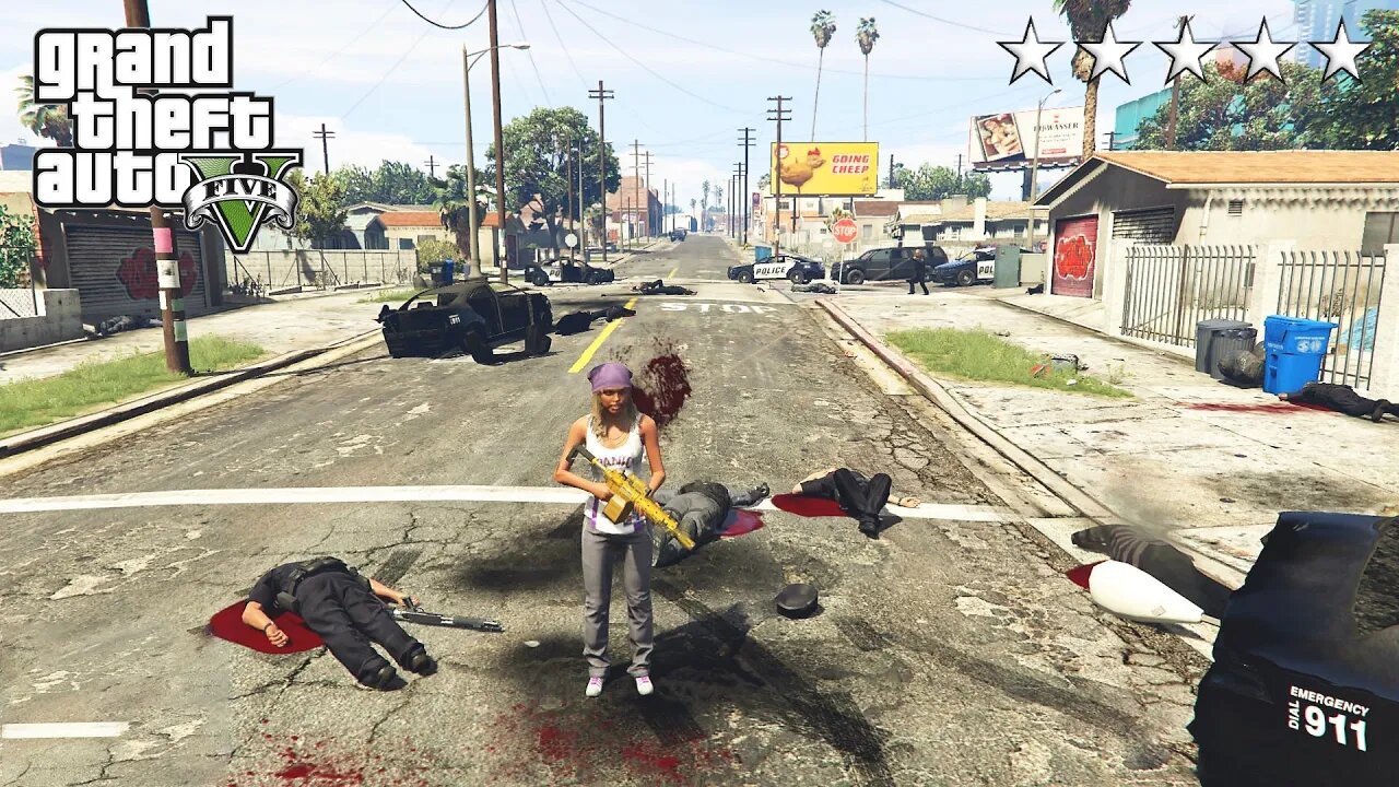 GTA 5 - Ballas Girls FIVE STAR COP BATTLE AT GROVE STREET!! (GTA V Funny Moment)