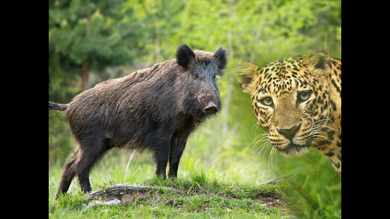 3 wild boars vs leopard