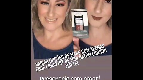 Aula completa de automaquiagem com batons líquidos; Taupe That e Red envy Mary Kay