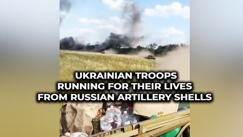 Ukranian troops running for their lives from Russian artillery shells