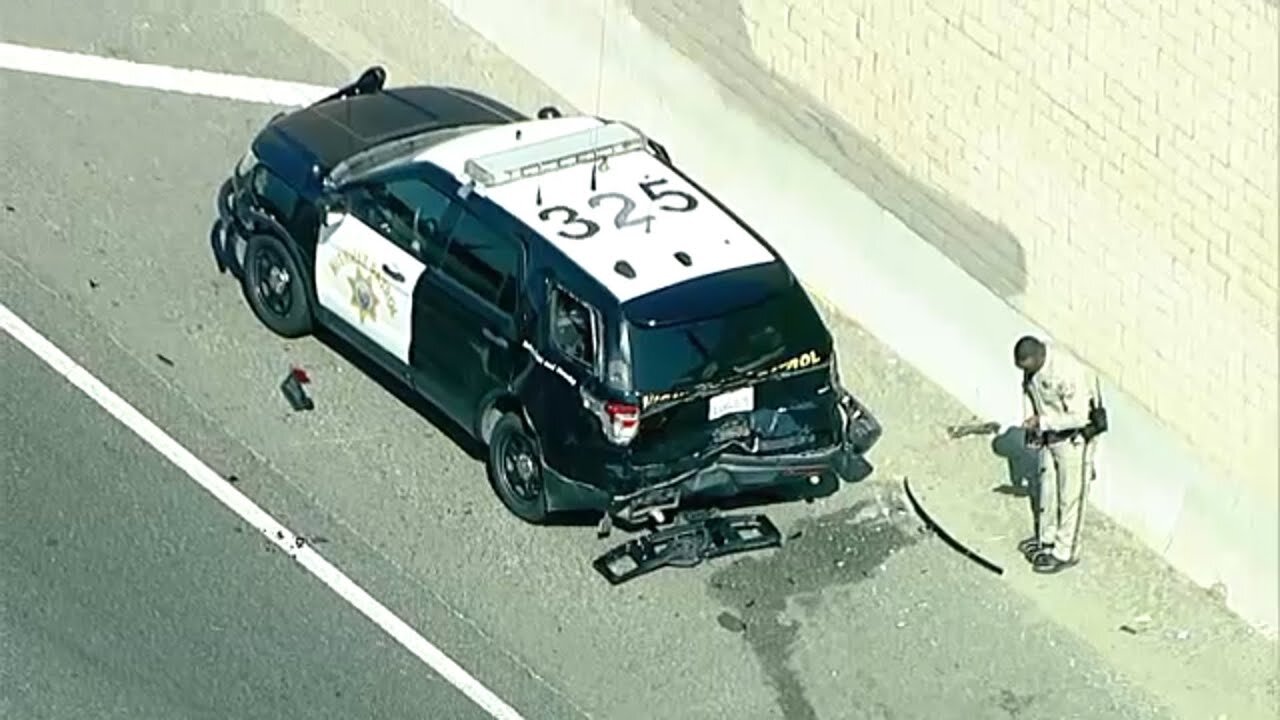 CHP officer injured after hit-and-run driver rear-ends patrol vehicle on 91 Freeway in Anaheim