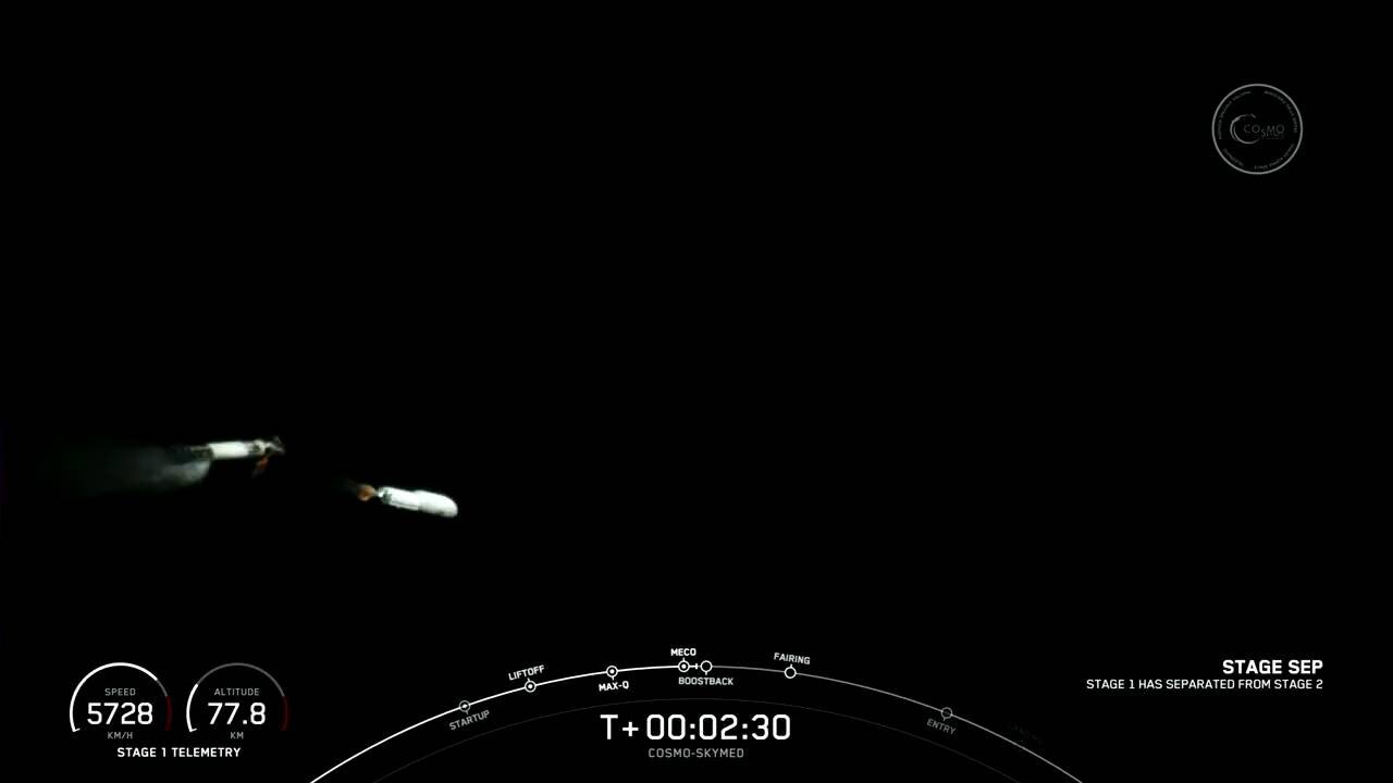 View of Falcon 9's stage separation from ground cameras