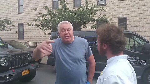 Detractor at The @TransAlt @OpenPlans @Tri_State McGuiness Rally 7/7/23 outside Broadway Stages