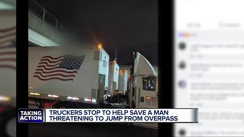 Social media photos show trucks lining on I-696 below underpass to save a suicidal man