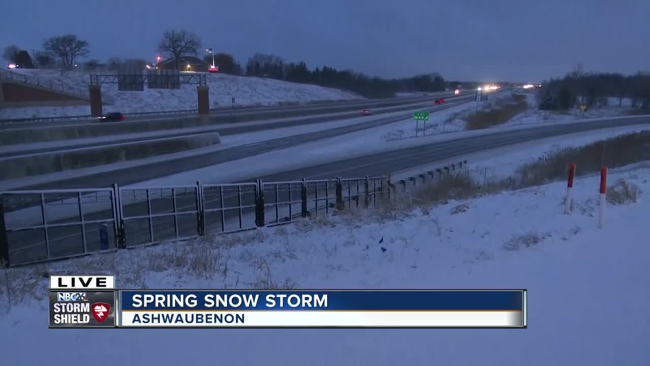 April snowy road conditions
